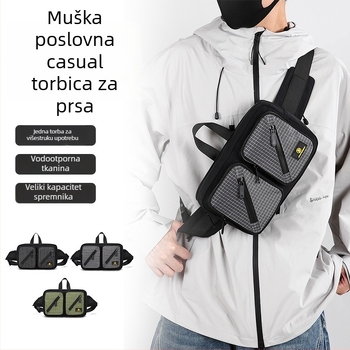Muška najlonska torbica za prsa, prozračna, podstava od poliestera, jesen 2025, za slobodno vrijeme putovanja