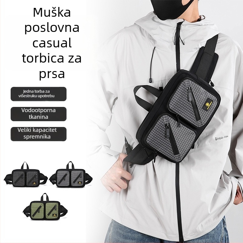 Muška najlonska torbica za prsa, prozračna, podstava od poliestera, jesen 2025, za slobodno vrijeme putovanja