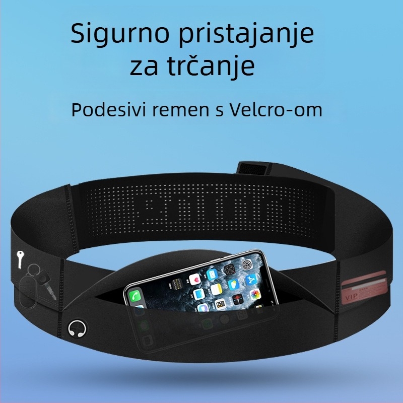 Trkački pojas za struk s pretincom za telefon, unisex, poliester, prozračan, ultralak, protiv krađe