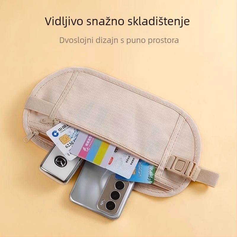 Sportska torbica za struk s zaštitom od krađe, diskretan dizajn za putovanja, pretinac za putovnicu i telefon, muška torba oko struka, poliester
