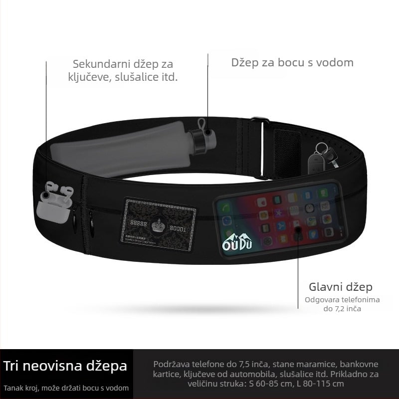 Torba za struk za trčanje s džepom za telefon i držačem za bocu, lagana, prozračna, unisex