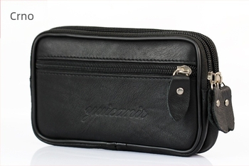 Muška pojasna torbica za telefon i ID, prirodna koža, vodoravni kvadratni oblik, zatvarač, poliester podstava od poliester