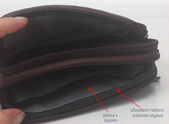 Muška pojasna torbica za telefon i ID, prirodna koža, vodoravni kvadratni oblik, zatvarač, poliester podstava od poliester