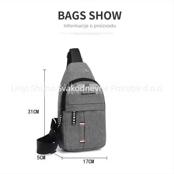 Muška crossbody torba za prsa, gradski minimalistički stil (Stil: gradski minimalistizam; Materijal: drugi; Pogodno za: rekreacijska putovanja; Spol: muškarac)