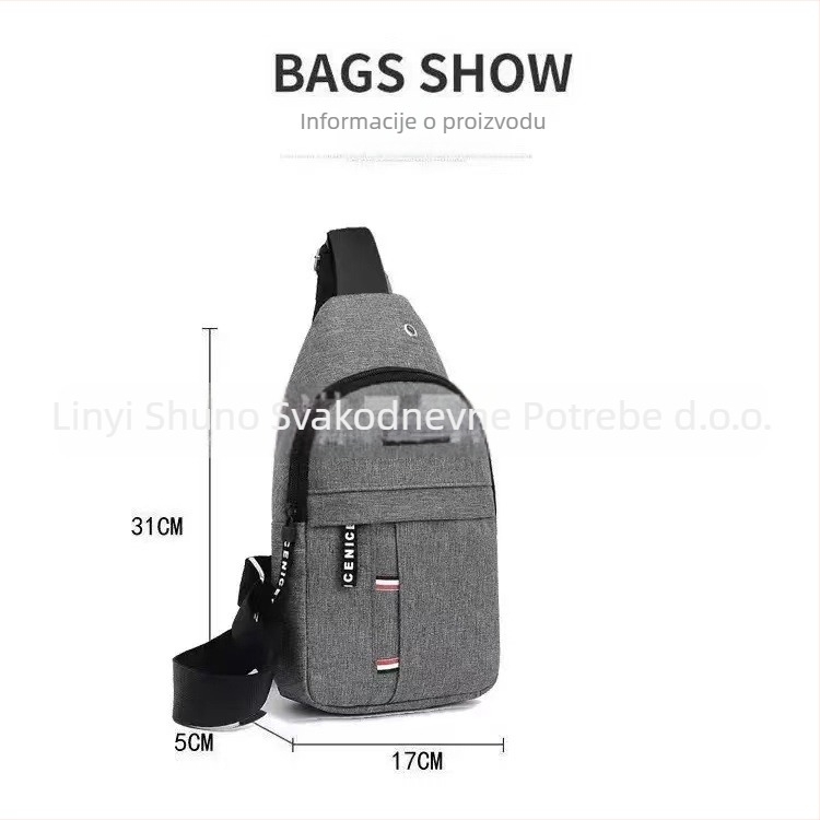 Muška crossbody torba za prsa, gradski minimalistički stil (Stil: gradski minimalistizam; Materijal: drugi; Pogodno za: rekreacijska putovanja; Spol: muškarac)