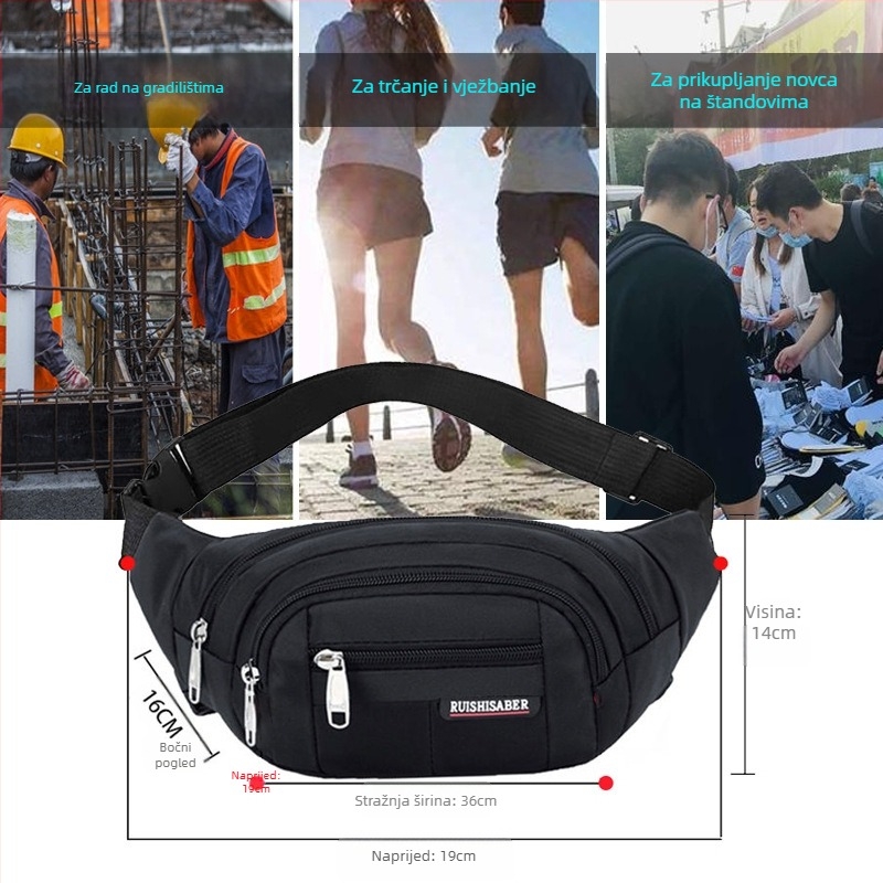 Muška pojasna torba: vodootporna, velika kapaciteta, poliester, Oxford podstava