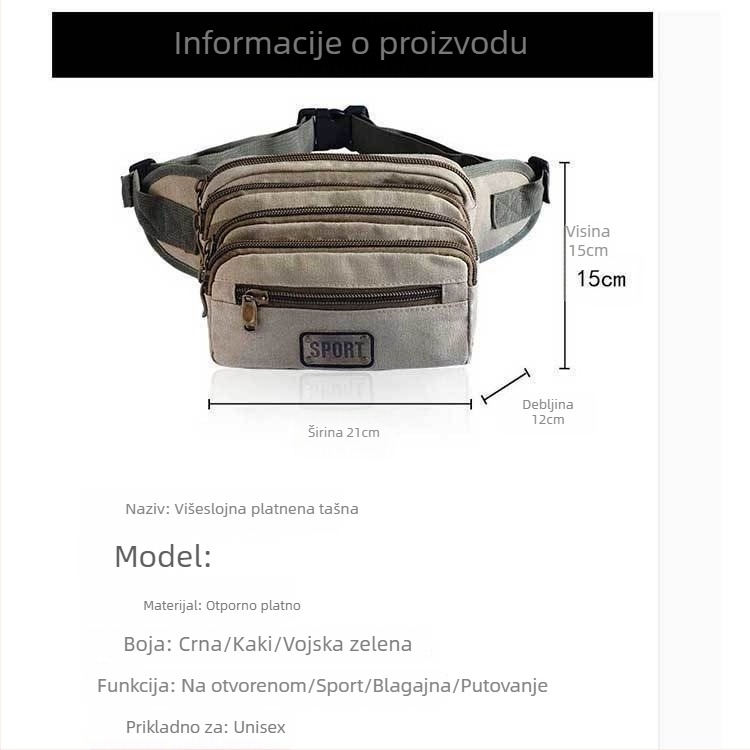 Muška pojasna torba - platno, korejski stil, protiv krađe, model YB0001, podstava od najlona