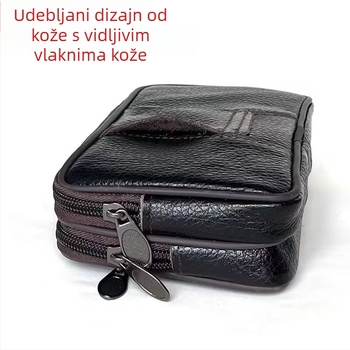 Muška torbica za pojas za mobitel - Prava koža, prvi sloj teleće kože, prugasti uzorak, kompatibilno s pojasom, otporno na habanje