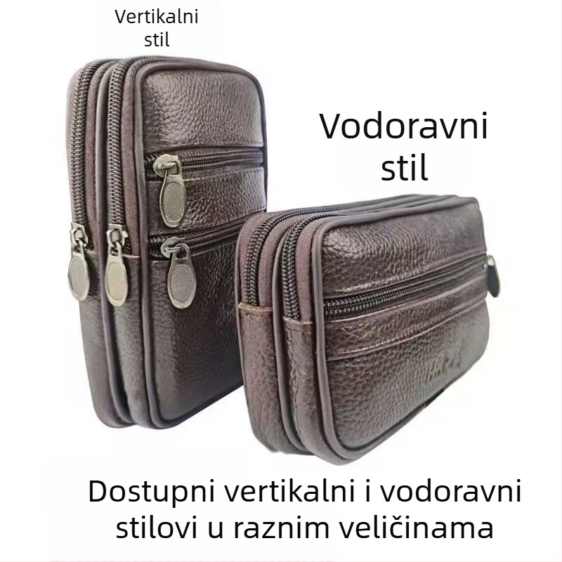 Muška torbica za pojas za mobitel - Prava koža, prvi sloj teleće kože, prugasti uzorak, kompatibilno s pojasom, otporno na habanje