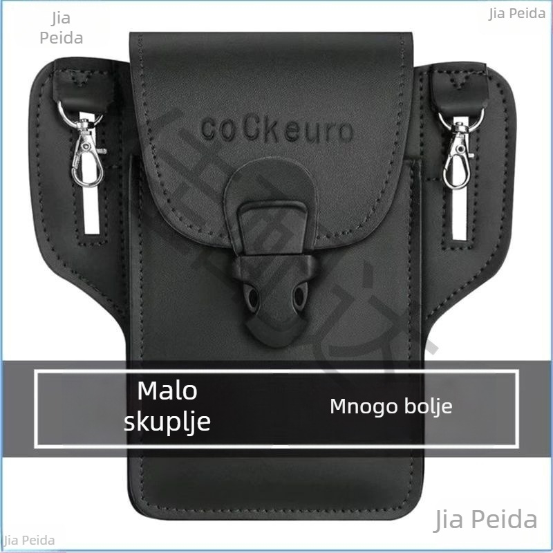 Muška pojasna torbica s vertikalnim džepom za telefon i višenamjenskim pretincima (PU materijal; podstava od kože krave; proljeće 2024; Muškarac)