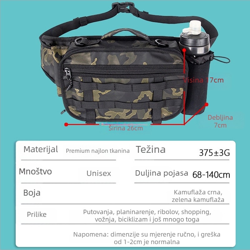 Ribarska pojasna torba s držačem za štap, kamufla, vodootporna, otporna na habanje s proširivim kapacitetom, 600D Oxford tkanina, Fleap — sportski dodatak za otvoreno