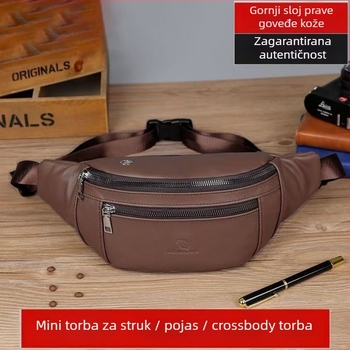Sportska torba oko struka – prva sloja teleće kože, vodootporna, proširivi kapacitet, podstava od poliestera