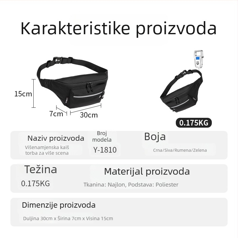 Muška najlonska pojasna torba – Velik kapacitet, vodoodbojna, otporna na habanje, prozračna, proširiva