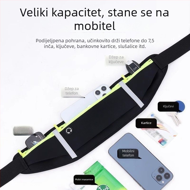 Traka za trčanje oko struka - Unisex sportski pojas, poliester, prozračan, antibakterijski, noćna reflektirajuća vidljivost