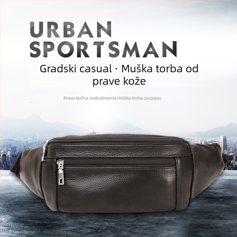 Muška torbica za struk s crossbody remenom — Street trend, prava koža, jednobojni uzorak, podstava od najlona, poslovna putovanja