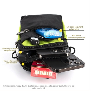 Muška najlonska torbica za pojas s pretincem za telefon i putovnicu, crossbody, ulični stil, proširiva