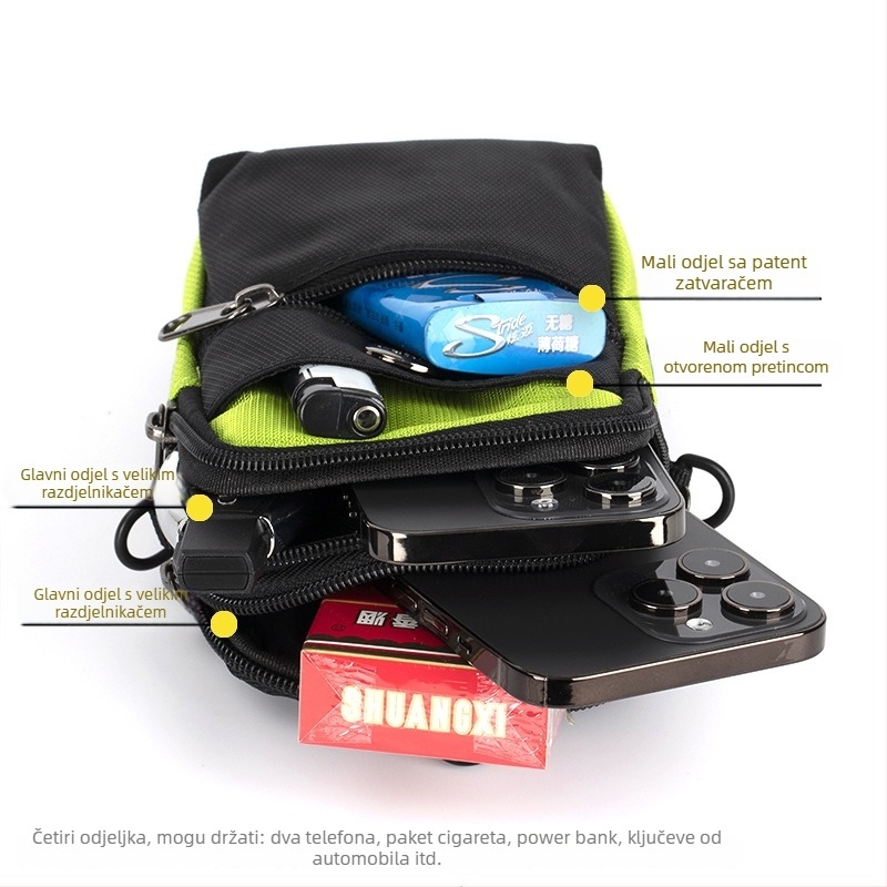Muška najlonska torbica za pojas s pretincem za telefon i putovnicu, crossbody, ulični stil, proširiva