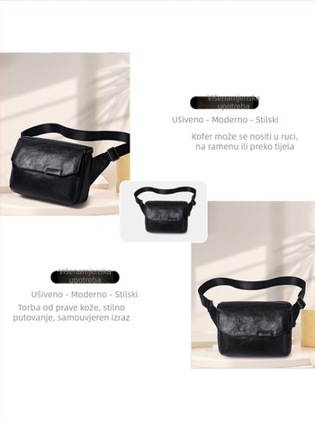 Cafen Kelvri Muška Chest Bag, prava koža, sklopiva crossbody torba, kompatibilna s 10-inčnim laptopom, poslovni elitni stil