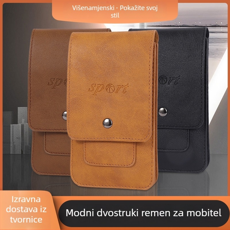 Kožna torbica za telefon na struku s džepom za karticu, poslovni stil, PU materijal, otporan na habanje, podstava od poliester