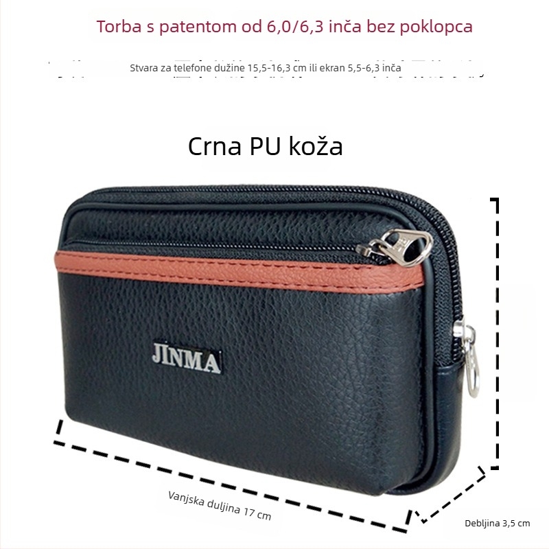 Muška torbica za pojas od PU kože - vodootporna, poslovni stil putovanja, model 6-6.5