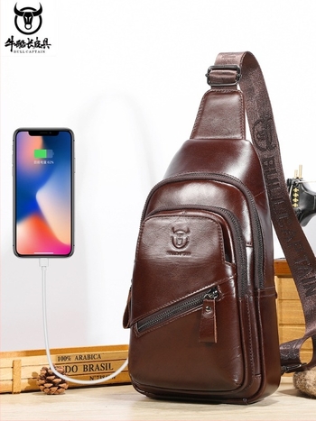 Muška kožna torbica za prsa, vrhunska koža prvog sloja, velika kapaciteta, pogodi 8-inčni tablet, crossbody dizajn, prozračna i vodootporna
