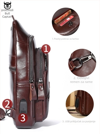 Muška kožna torbica za prsa, vrhunska koža prvog sloja, velika kapaciteta, pogodi 8-inčni tablet, crossbody dizajn, prozračna i vodootporna