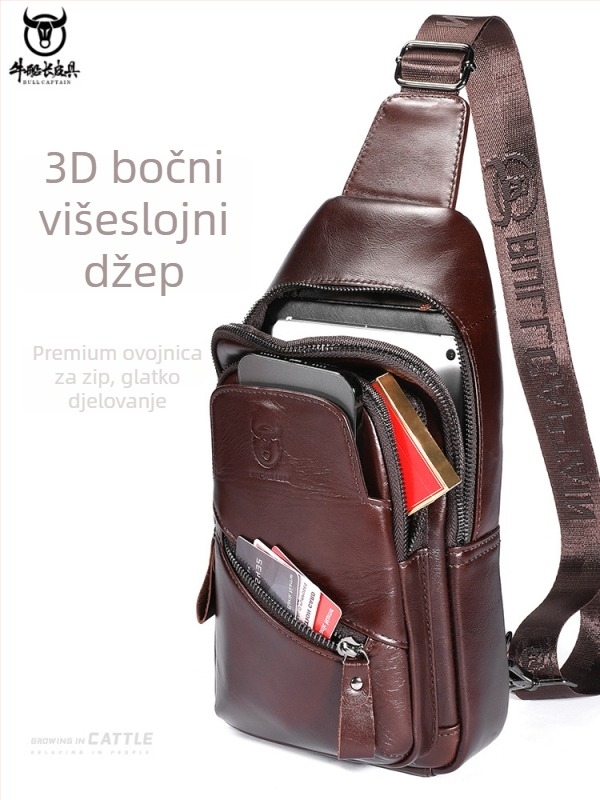 Muška kožna torbica za prsa, vrhunska koža prvog sloja, velika kapaciteta, pogodi 8-inčni tablet, crossbody dizajn, prozračna i vodootporna