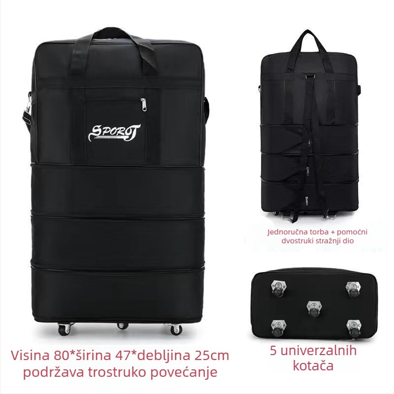 Vodootporna sklopiva torba za prtljagu s 360° kotačićima, poliester, kapacitet ispod 20 L
