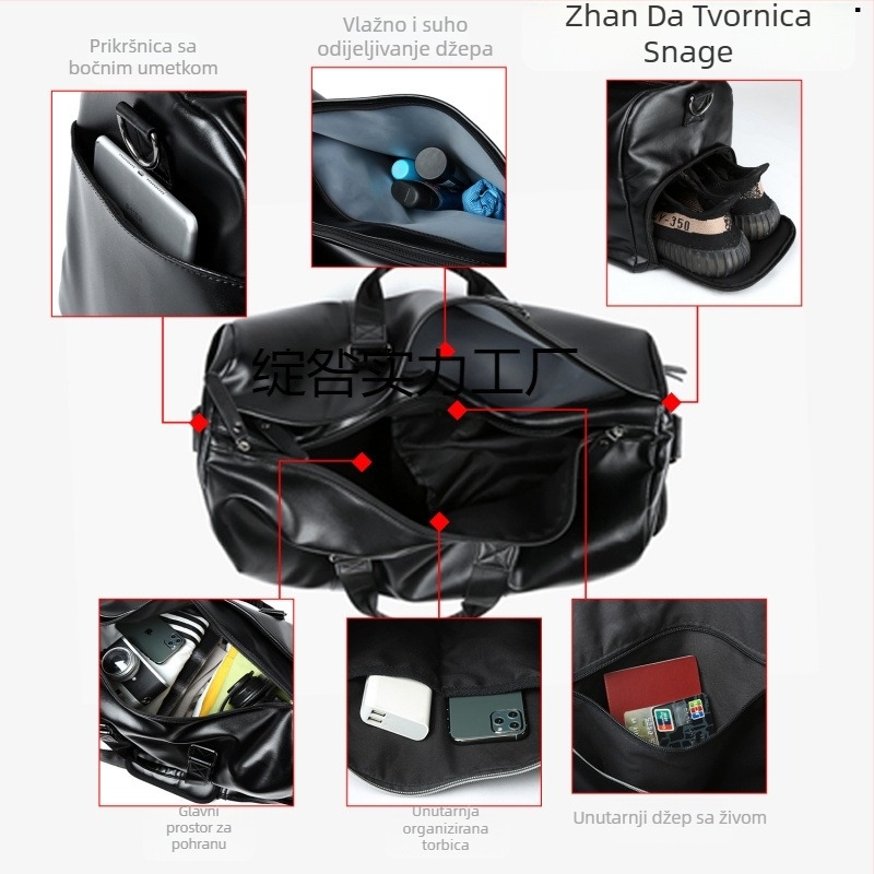 Muška torba za fitness s odjeljkom za suho/mokro, poliester materijal, PVC podstava, pogodna za vožnju biciklom (Poliester, PVC podstava, Odjeljak za suho/mokro, Biciklizam)