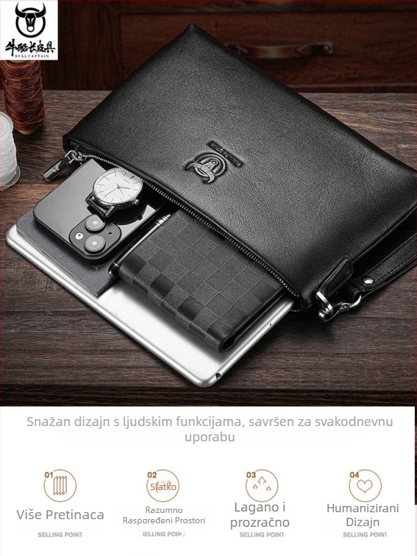 Muški kožni clutch Cow Captain Leather — prirodna koža, otpornost na trošenje, poliester podstava, prostor za 8-inčni laptop