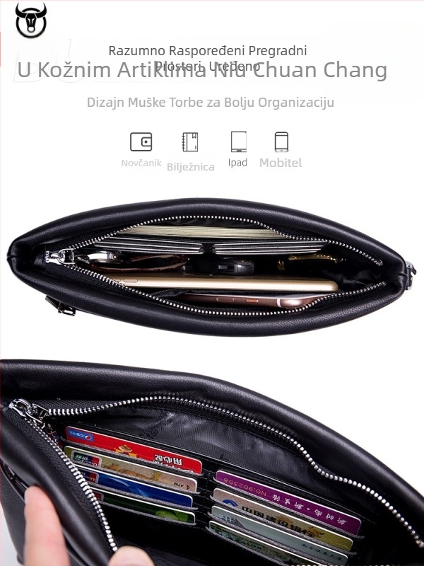 Muški kožni clutch Cow Captain Leather — prirodna koža, otpornost na trošenje, poliester podstava, prostor za 8-inčni laptop