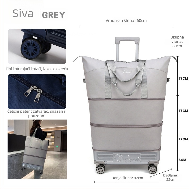 Ženski ruksak s kotačićima za putovanja – veliki kapacitet, proširivi prostor (36–55L, Oxford tkanina, podstava najlon)