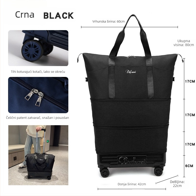 Ženski ruksak s kotačićima za putovanja – veliki kapacitet, proširivi prostor (36–55L, Oxford tkanina, podstava najlon)