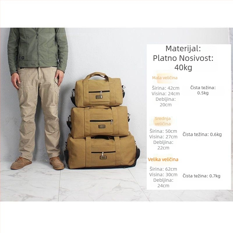 Canvas putna torba za putovanja, kapacitet 20–35L, PU materijal, unisex preko ramena