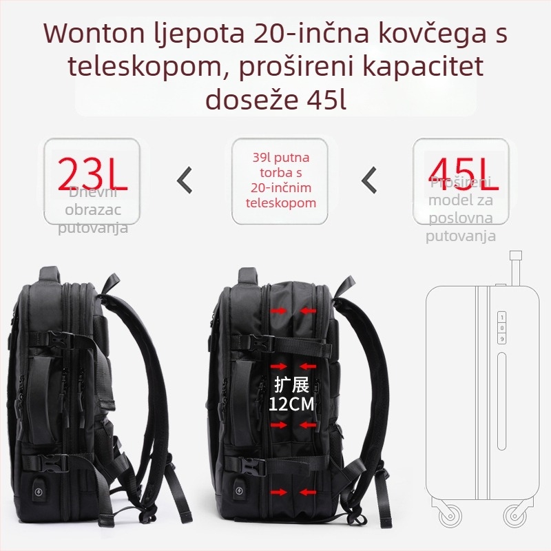 Unisex vodootporan ruksak za putovanja, velik kapacitet 36-55 L, materijal Oxford, prozračan, otporan na habanje