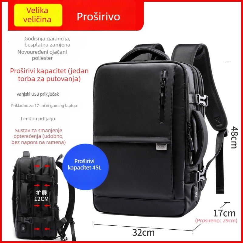 Unisex vodootporan ruksak za putovanja, velik kapacitet 36-55 L, materijal Oxford, prozračan, otporan na habanje