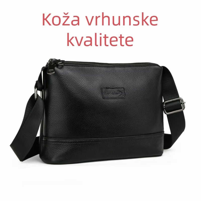 Muška torba na križanje preko ramena od kože prvog sloja, vodootporna, proširiva, podstava od kože, za poslovna putovanja — Bonnie Kangaroo