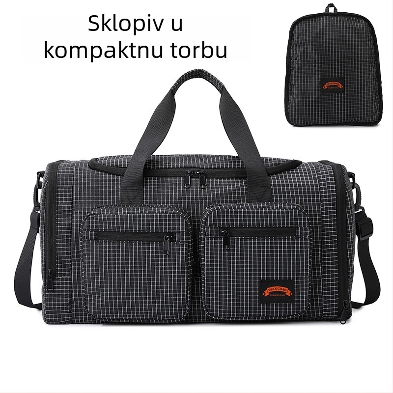 Sklopiva putna torba, kapacitet 20–35 L, Oxford tkanina, vodootporna i otporna na habanje, odjeljak za obuće, odjeljak suho/mokra, crossbody torba