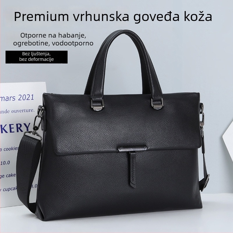 Muška kožna torba za prijenosno računalo - koža gornjeg sloja, vodootporna, ultra lagana, otporna na habanje