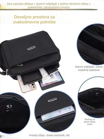Muška crossbody torba s višestrukim pretincima, Oxford platno, vodootporna, otporna na habanje, podstava od najlona