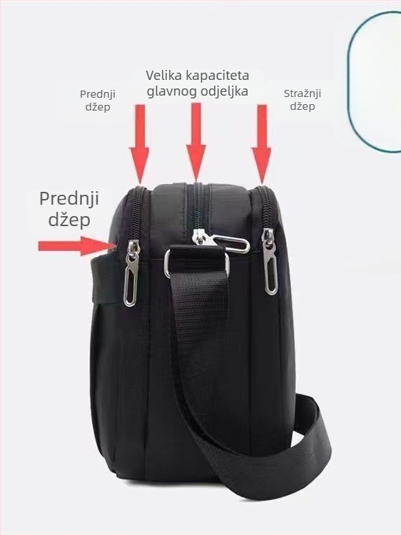 Muška crossbody torba s višestrukim pretincima, Oxford platno, vodootporna, otporna na habanje, podstava od najlona