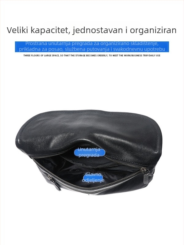 Muška torba preko ramena, prirodna koža, gornji sloj kravljeg kože, poliester podstava, ulični stil, Cafen kelvri