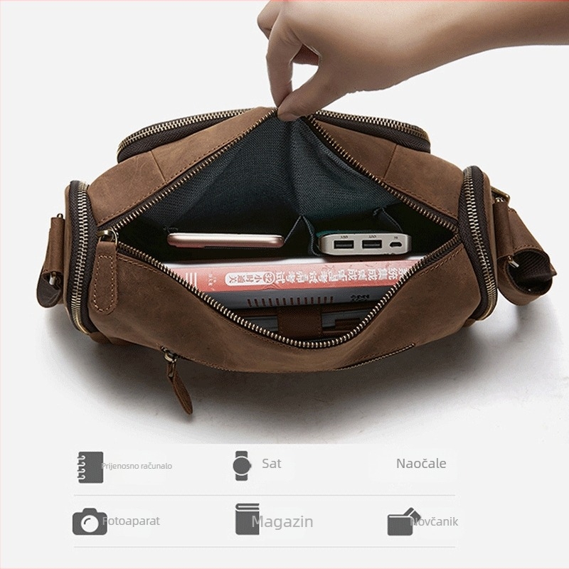 Vintage muška torbica preko ramena od Crazy Horse kože – vrhunska teleća koža, modern casual crossbody torba
