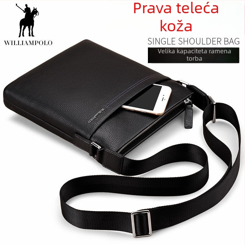 Emperor Paul POLO001 muška kožna vertikalna torbica za rame, poslovni stil, podstava poliester