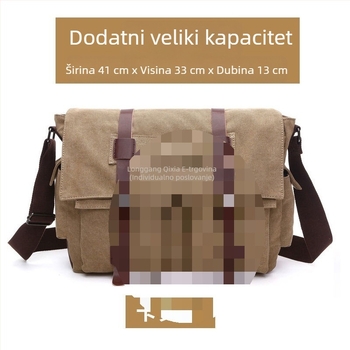 Muška torba preko ramena, poliester s platnenom podlogom, džep za 15-inčni laptop, ultra lagana za putovanja