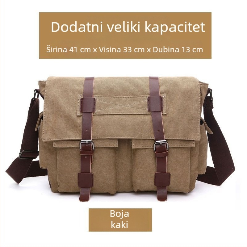Muška torba preko ramena, poliester s platnenom podlogom, džep za 15-inčni laptop, ultra lagana za putovanja