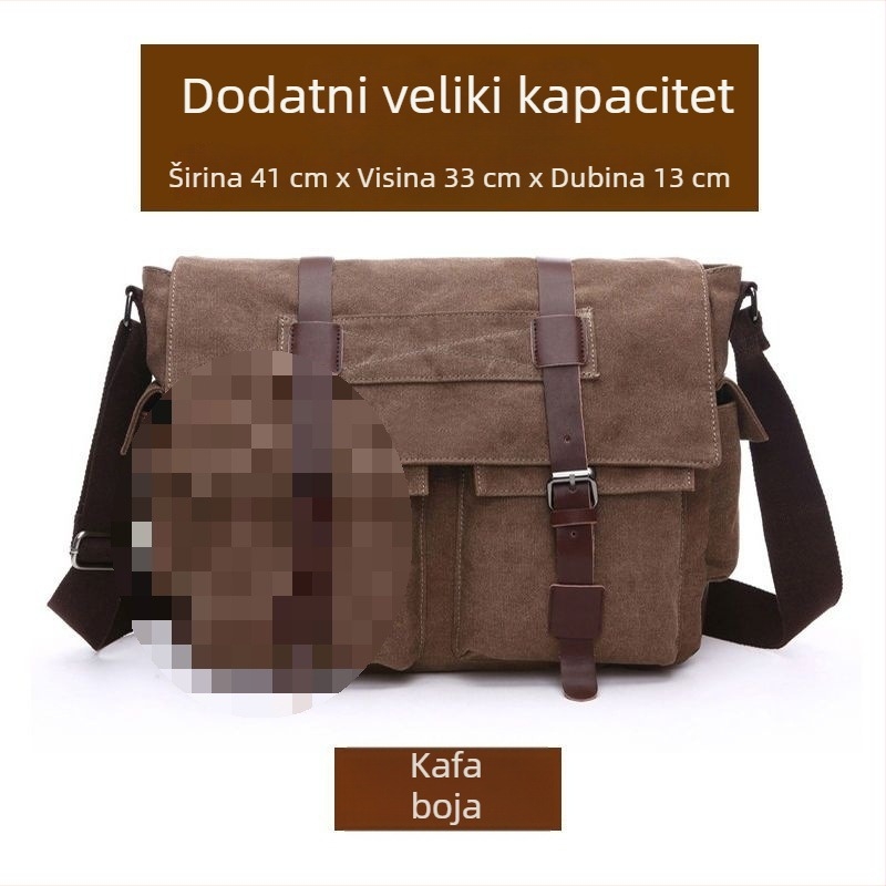 Muška torba preko ramena, poliester s platnenom podlogom, džep za 15-inčni laptop, ultra lagana za putovanja