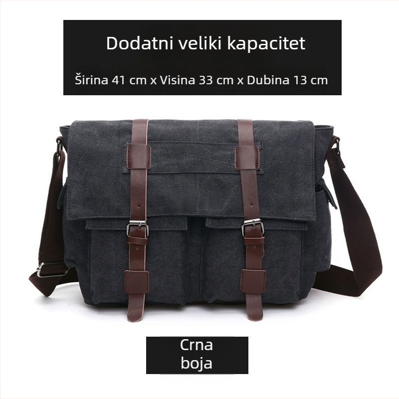 Muška torba preko ramena, poliester s platnenom podlogom, džep za 15-inčni laptop, ultra lagana za putovanja