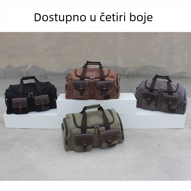Muška platnena torba preko ramena za poslovna putovanja – stil poslovno putovanje, materijal: platno, podstava: poliester, uzorak: jednobojan