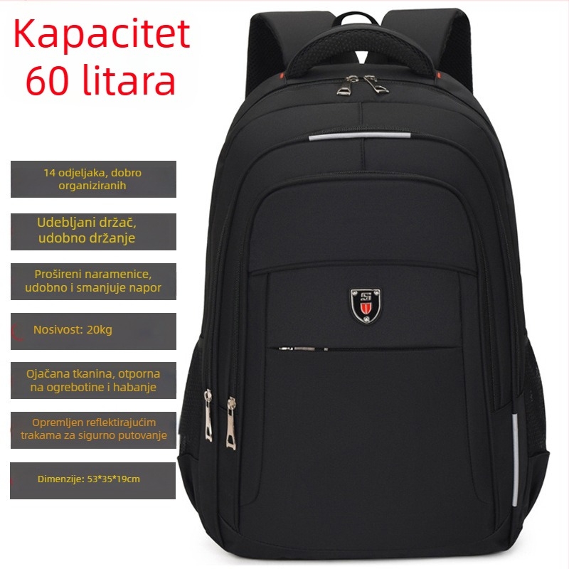 Ruksak za prijenosno računalo, Oxford materijal, kapacitet 36-55L, kompatibilan s 15-inčnim prijenosnim računalom, otporan na habanje, za poslovna putovanja